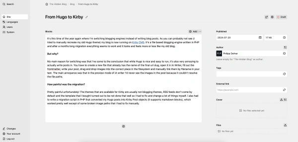 The writing interface of Kirby