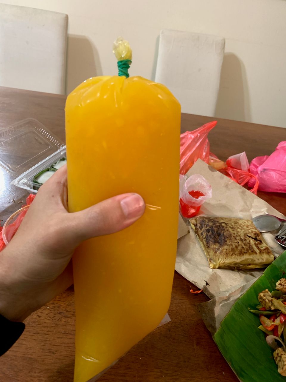 Some fresh mango drink which came in a bag, turns out it’s a bit trickier to drink than I originally thought